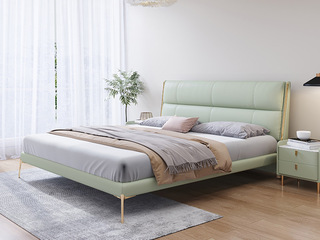  轻奢风格 优质皮艺 舒适软靠 淡绿色 1.8*2.0米床（搭配10公分钢木排骨架）