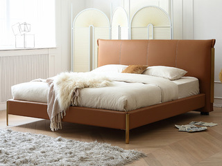  轻奢风格 优质皮艺 1.8*2.0米卧室双人床（搭配10公分松木排骨架）