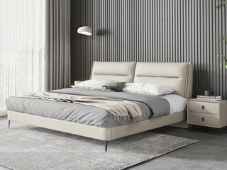  极简风格 优质皮艺 白色 1.5米卧室双人床（搭配10公分松木排骨架）