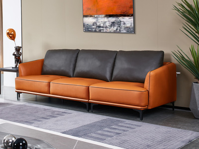  国际知名品牌 现代简约头层牛皮 进口天然云杉木柔软舒适靠包 三人位沙发