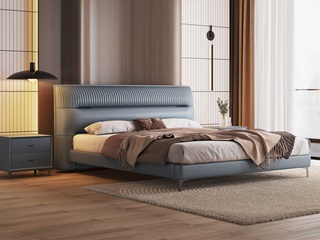  现代简约 舒适柔软科技布+实木框架 蓝色 1.8*2.0米卧室软床（搭配10公分松木排骨架）