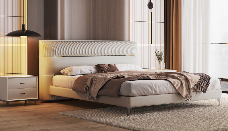 歌迪 现代简约 优质皮艺+实木框架 亲肤细腻舒适透气 分段式床屏双重舒适靠感 精致围边软包设计 高密度海绵Q弹饱满软而不塌 5A级俄罗斯落叶松实木框架 米白色 1.8*2.0米卧室软床（搭配10公分松木排骨架）