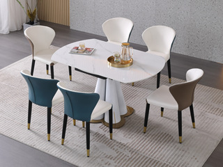  轻奢风格 防刮耐磨 12mm亮光羊脂白玉岩板+不锈钢 1.35米 功能餐桌