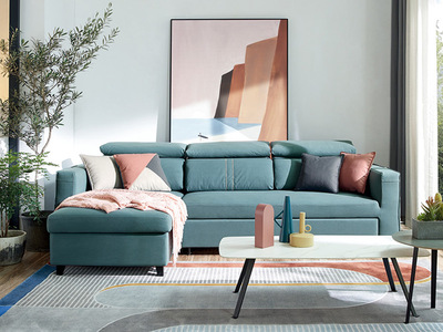   现代简约沙发床 可拆洗科技布+实木框架+高密度海绵 客厅布艺储物功能   3+右贵妃转角沙发（抱枕花色随机发货）