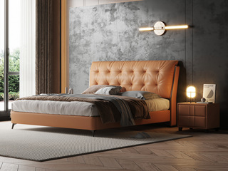  现代简约 优质皮艺+实木框架 暮光橙 1.8*2.0米床（搭配10公分松木排骨架）