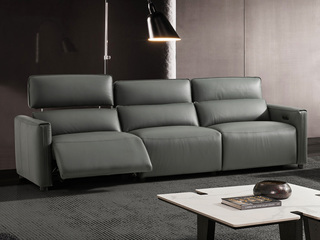  现代简约 头层黄牛皮+海绵+公仔棉+实木框架 带USB充电 电动可躺伯斯沙发 三人位沙发