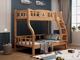  简美风格 橡胶木+松木床板 环保健康 儿童床 1.35*1.9米子母床