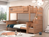 帕帕猫 简美风格 橡胶木+松木床板条 环保健康 儿童床 1.5*1.9米子母床（含梯柜）