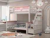 帕帕猫 简美风格 橡胶木+松木床板条 环保健康 儿童床 1.35*1.9米子母床（含梯柜）