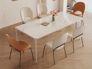  现代简约 安全防撞圆角 柱形桌脚设计 进口哑光岩板台面+铝合金脚架 1.4米 餐桌