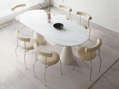Milantti 米兰蒂 现代极简 奶油风 独特造型设计奶油风圣杯桌 进口亮光岩板台面+五金烤漆工艺 1.4米 餐桌