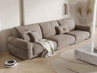  现代简约 奶油风 超柔磨砂布+45D高密度Q弹海绵+实木框架 卡其棕 五人位直排沙发