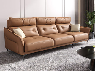  客厅意式极简 真皮沙发 极致触感 纹理清晰 蓬松柔软羽绒靠包 实木框架 三人位沙发