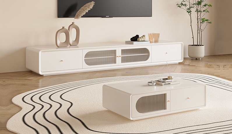 歌迪 现代简约 奶油风 钢琴烤漆工艺 大抽屉储物收纳 客厅高颜值落地款 1.3米 茶几