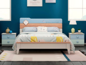 帕帕猫 简美风格 橡胶木+榉木+松木床板条 环保健康 儿童床 水洗白+蓝色 1.5*2.0米