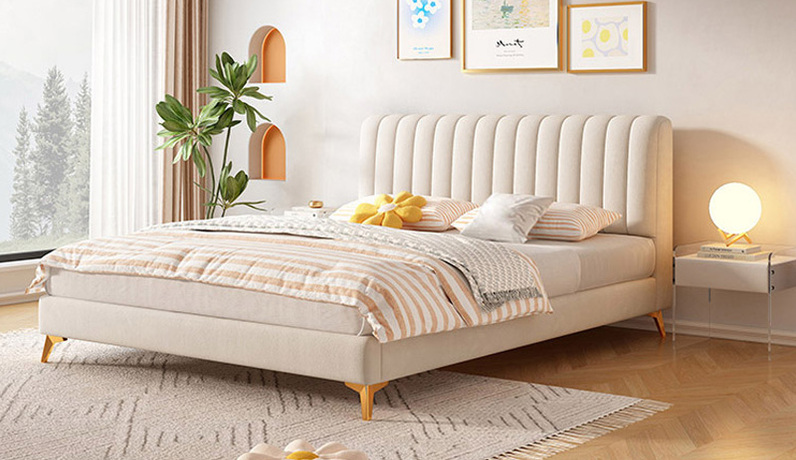 慕梵希 轻奢风格 奶油风 猫抓布+高密度海绵+实木框架 米白色 1.5*2.0米床（搭配10公分松木排骨架）