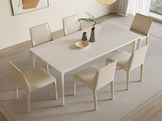  奶油风 纯色岩板 铝合金支架 白色 1.4米餐桌