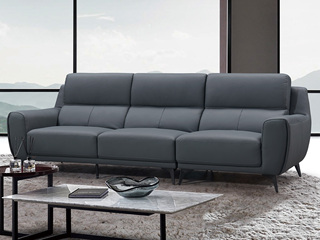 现代简约 优质皮艺+高密度回弹海棉+实木框架 深蓝色 四人位直排沙发
