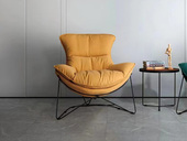 简素 现代简约 麂皮绒+羽绒棉+铁艺黑砂底架 黄色 休闲椅