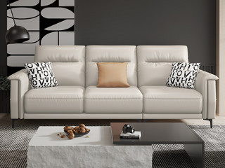  极简风格 超柔科技布+实木框架+高密度海绵+五金脚 米白色 三人位沙发