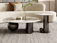 米勒 极简风格 不锈钢黑钛亮光+亮光潘多拉岩板 茶几组合（大圆+小圆）