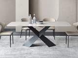 米勒  极简风格 碳素钢黑砂台架+雪山石亮光岩板面 1.6米长餐桌