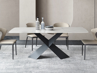 米勒  极简风格 碳素钢黑砂台架+雪山石亮光岩板面 1.4米长餐桌