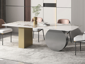 慕梵希 轻奢风格 不锈钢拉丝+碳素钢古铜色+亮光潘多拉岩板 1.6米 餐桌