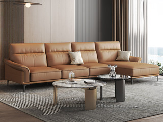  极简风格 超柔科技布+实木框架+高密度海绵+五金脚 橙色 转角沙发 1+3+左贵妃