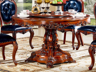  金典美式系列 进口榉木+新美式 1.35米 餐桌（含直径80cm转盘）