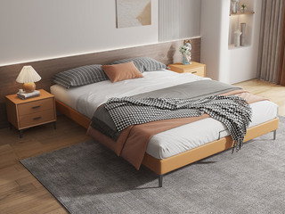  极简风格 优质皮艺+实木框架 暮光橙 1.5*2.0米床 无床头（搭配10公分钢木排骨架）