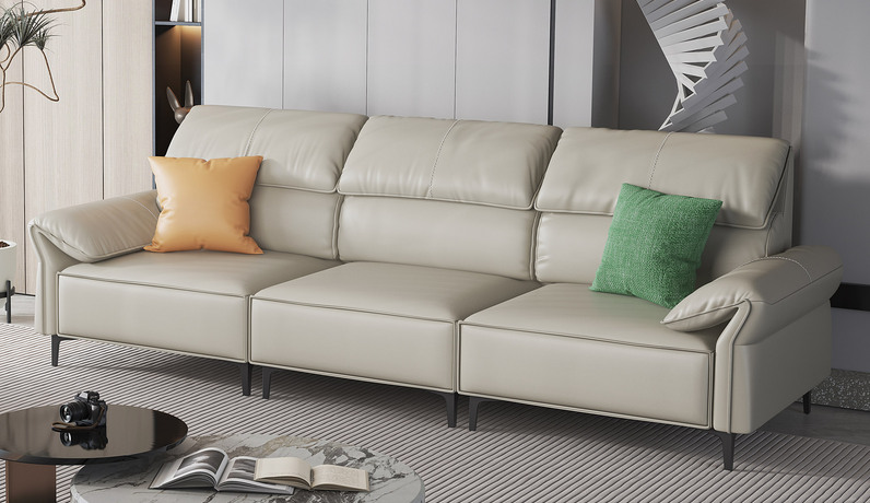 歌迪 极简风格 防水防污 健康环保 超柔科技布 蓬松柔软羽绒 高密度海绵 落叶松实木框架 米白色 三人位