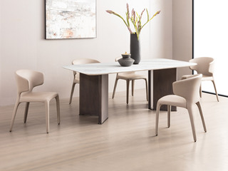  极简风格 高品质高颜值 耐磨抗污 大理石台面 灰胡桃木皮 1.8米 餐桌