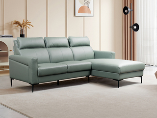  极简风格 科莫系列 进口头层牛皮+高密回弹海绵+俄罗斯落叶松木框架+金属脚  独立双层靠头 呵护头颈 鸦青色 转角沙发 3+左贵妃（此产品有短途物流费）