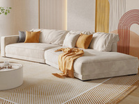 【现货】罗曼仕 极简风格 Baxter布达佩斯异形转角 高端麂皮绒 轻柔触感羽绒填充黄金坐感 45D高密度Q弹海绵 实木框架 奶油色 3.3米 转角沙发（3+左贵妃）