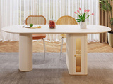 Milantti 米兰蒂 现代极简 奶油风  进口哑光岩板台面+五金烤漆工艺 超大储物空间+可折叠桌面 1.6米 餐桌