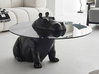  极简风格 创意动物造型 宽大置物台 黑色钢化玻璃台面 1.0米 河马茶几