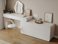 【全面升级】卡琪朵 现代简约 升级实木材质 奶油风 三色可调节发光镜 实木多层板 1.2米妆柜+1.0米妆台 奶白色 实木妆台组合（妆台+妆柜+妆镜）