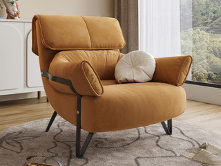  现代简约 沙发椅 麂皮绒+实木框架+高回弹海绵+碳素钢扶手外架 黄橙色 休闲椅（不含抱枕）