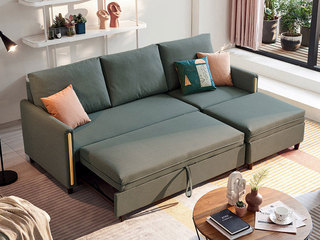   现代简约沙发床 科技布+实木框架+高密度海绵 客厅布艺   3+左贵妃转角沙发（抱枕花色随机发货）