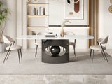 米勒 极简风格 创意设计 亮光岩板台面+不锈钢 黑钛底架  1.8米 餐桌