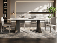 诺美帝斯 极简风格 防刮耐磨 哑光岩板台面+不锈钢古铜拉丝+碳素钢  1.4米 餐桌