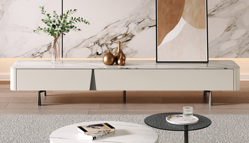 歌迪 极简风格 微晶石+亚光杏色烤漆+五金脚 2.0米 电视柜