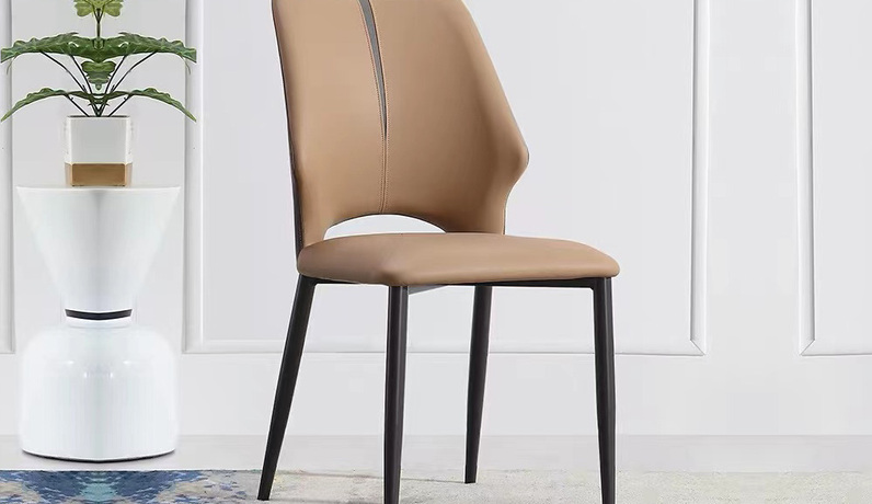 歌迪 极简风格 皮艺+碳钢 卡其色 餐椅 （单把价格 需双数购买 单数不发货）