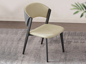 歌迪 极简风格 皮艺+碳钢 米黄 餐椅 （单把价格 需双数购买 单数不发货）