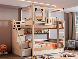  原木风格 环保健康 纯实木 儿童床 1.5*2.0米子母床（含挂梯 不含书架+梯柜+抽屉）（搭配床板）（上下同宽）