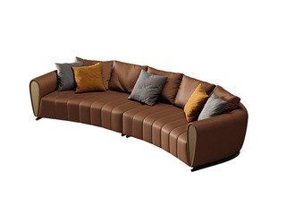  轻奢风格 仿真+实木+高密度海绵+不锈钢镀金 弧形 五人位沙发