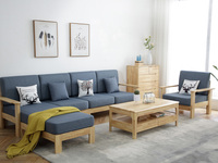 木之家 现代简约实木沙发 蓝色布艺沙发 中式实木 北欧布艺 小户型家用 沙发四人位贵妃组合（不分方向）