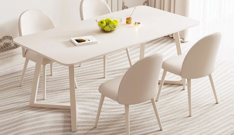 歌迪 奶油风 哑光纯白岩板+厚实碳素钢底架 1.4米餐桌