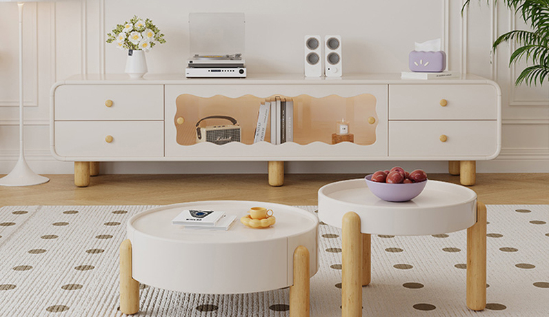 歌迪 奶油风 进口橡胶木脚+实木抽屉 2.0米电视柜